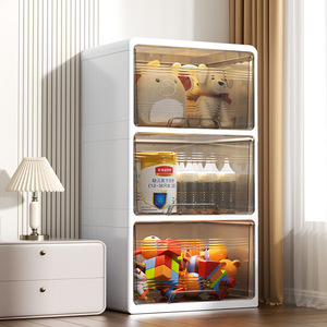Toys Organizer Storage Cabinet Rectangle Wall Mounted Type 3 Layers For Kids Room With Transparent Doors - Product Image 1
