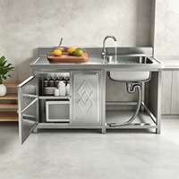 Meuble d'évier en acier inoxydable SUS201 à cuve unique, armoire de rangement de cuisine pour la maison, restaurant, cantine, stand alimentaire, station de préparation