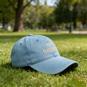 Gorra de Béisbol de Lona de Algodón Lavado Azul Claro con Bordado 'Keep Happiness', Estilo Deportivo, Ajustable, de Perfil Bajo, Tipo Dad Hat, Casual para Uso Diario - Product Image 6