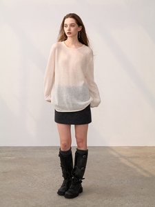 Suéter <span class=keywords><strong>Transparente</strong></span> 100% Cachemira Pura para <span class=keywords><strong>Mujer</strong></span>, Oversize, Tejido Fino, Cuello Redondo, Ligero y Holgado - Product Image 6