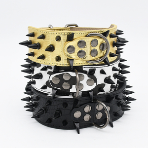 <span class=keywords><strong>Collar</strong></span> de perro con tachuelas grandes de cuero vegano suave con logotipo de impresión personalizado con remaches, Gargantilla ajustable resistente para mascotas, correas de caza - Product Image 1