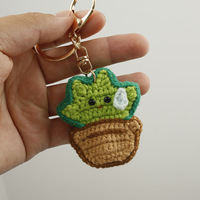 Porte-clés Cactus au Crochet Fait Main, Adorable Plante Succulente Tricotée, Breloque de Sac Plante en Pot Kawaii au Crochet
