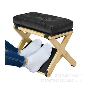 Premium <b>Pine</b> Wood Footstool With Cushion And Storage <b>Shelf</b> For Office Use - Product Image 5
