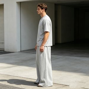 Pantalon de survêtement gris pour homme, double couche, taille mi-haute, coupe large, avec cordon de serrage, décontracté, ample, 100 % coton respirant, idéal pour le printemps - Product Image 6