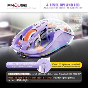 เมาส์ออปติคอลแบบชาร์จไฟได้ RGB โปร่งใส เมาส์สำหรับเล่นเกมแบบมีสายและไร้สาย ออกแบบตามหลักสรีรศาสตร์สำหรับแล็ปท็อปและคอมพิวเตอร์ตั้งโต๊ะ - Product Image 2