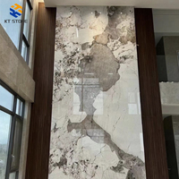 Panneau décoratif mural rétroéclairé en marbre Breccia doré KT STONE, à lueur chaude, pour hall d'entrée, zone de réception, vestibule de penthouse de luxe