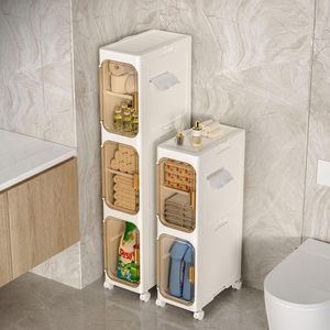 Modern Double Tier 18.5cm Length Bathroom Vertical <b>Slim</b> Storage Cabinet Narrow Plastic with Wheels - Product Image 1