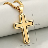 Collier croix en acier inoxydable pour homme, pendentif croix brossé avec bordure couleur, chaîne maille gourmette, bijou religieux chrétien, cadeau pour lui
