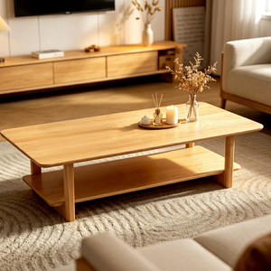 Table basse moderne en bois massif avec étagère de rangement, mobilier minimaliste pour salon - Product Image 1