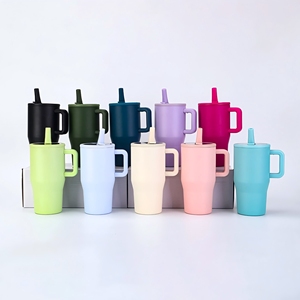 Venta al por mayor 20oz Handy Ice <span class=keywords><strong>Bully</strong></span> Cup 304 termo aislado de acero inoxidable taza de coche con asa plegable vaso de viaje de paja - Product Image 1