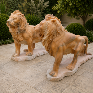 Estatua de <span class=keywords><strong>León</strong></span> de Mármol Beige para Exteriores, Escultura de Animal de Piedra Natural Grande para Jardín y Paisajismo - Product Image 4