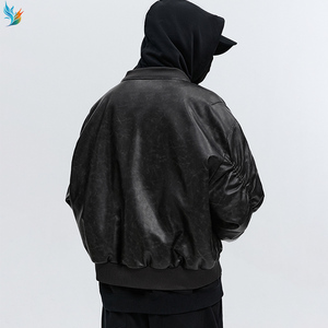 Bomber personalizzato invernale da uomo Vintage pesante oversize con cerniera in pelle sintetica con cappuccio per uomo - Product Image 4