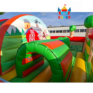 Château gonflable pour enfants sur <span class=keywords><strong>le</strong></span> thème <span class=keywords><strong>de</strong></span> la ferme, avec des animaux <span class=keywords><strong>de</strong></span> ferme gonflables (vache, cochon, cheval), idéal pour les événements et la location - Product Image 2