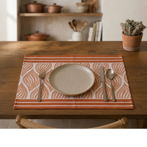 Mantel Individual de Algodón Premium con Estampado de Hojas Naranja Óxido y Borde a Rayas |   Elegante Mantel Individual Estampado para Mesa de Comedor, para el Hogar y Restaurantes - Product Image 5