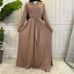 Yibaoli rifornimento della fabbrica vendita calda di alta qualità <span class=keywords><strong>nero</strong></span> navy grigio verde jersey pieghettato abito abaya donne con cintura - Product Image 5