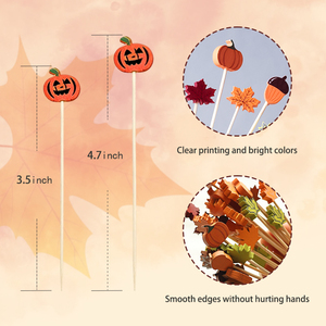 Cure-dents jetables écologiques en bambou Jimao, design citrouille et châtaigne, 12 cm, pour les fêtes d'automne et les apéritifs de Thanksgiving - Product Image 4