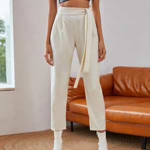 Weixin Dropshipping <span class=keywords><strong>pantaloni</strong></span> da donna <span class=keywords><strong>bianchi</strong></span> <span class=keywords><strong>con</strong></span> <span class=keywords><strong>cintura</strong></span> annodata OEM - Product Image 4