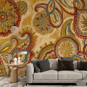Tissu mural bohème doré à motif <span class=keywords><strong>Paisley</strong></span> Mandala, <span class=keywords><strong>papier</strong></span> <span class=keywords><strong>peint</strong></span> non tissé ethnique vintage à fleurs, décoration de salon - Product Image 2