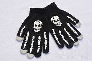 Halloween Skull Ghost Claw impreso fluorescente que brilla en la oscuridad guantes de punto cálidos para adultos - Product Image 3