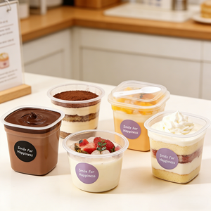 أكواب طعام مصنوعة من البولي بروبيلين بتقنية القولبة بالحقن مع شعار مخصص، حاويات خبز تجارية مع أغطية للكيك والموس والفواكه، تغليف الحلويات بالجملة - Product Image 4