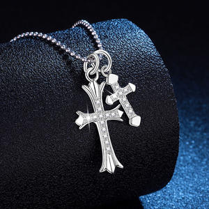 Moissanite Strand Hip-Hop Korean-Style <b>Cross</b>-Shape Collar Chain with D-Color Pendant for Gift - Product Image 2