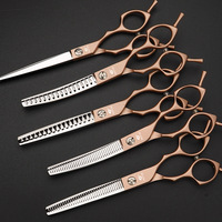 Ciseaux de toilettage pour animaux à double denture, 65 pouces, or rose, courbés, à dents plates en forme d'arête de poisson, pour poils longs et bouclés, pour chats et chiens