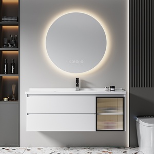 Meuble de salle de bain intelligent moderne avec miroir anti-buée et lavabo intégré en céramique - Product Image 2