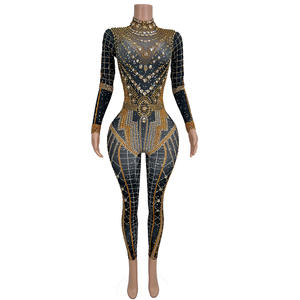 Body Nefertiti con Diamanti, Tuta con Strass, Costume da Ballo per Festival, Outfit da Club, Abbigliamento per Drag Show, Tuta Intera - Product Image 5