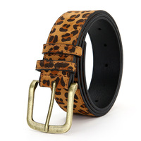 Ceinture pour femme à imprimé léopard, ceinture de taille en faux daim, boucle dorée vintage, ceinture élégante à motif animal, accessoire pour tenues