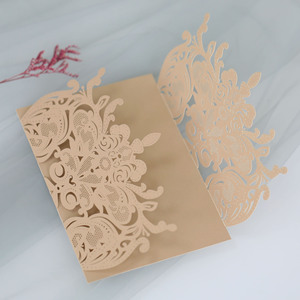 การ์ดเชิญงานแต่งงานสไตล์ยุโรป การ์ดอวยพรวันหยุด ซองจดหมายสีเบจทอง การ์ดเชิญแบบโปร่ง มีสินค้าพร้อมส่ง - Product Image 4
