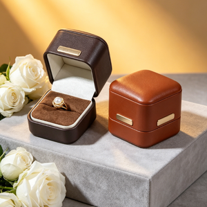 Premium PU Leather <b>Ring</b> <b>Box</b> with Metal Plate, Custom Logo Engagement <b>Ring</b> <b>Gift</b> <b>Box</b> <b>for</b> Proposal - Product Image 3