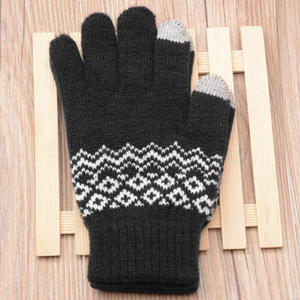 Jacquard Pattern Thermal Winter <b>Gloves</b> Cotton/Polyester/Spandex Double Layer Knit <b>Touchscreen</b> Cold Resistant Wrist Length - Product Image 5