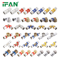 IFAN Échantillon Gratuit Raccords de Tuyaux PEX AL PEX Couleur Rouge & Bleu 16 18 20 25 26 32MM 63MM Raccord à Sertir en Laiton pour Plomberie