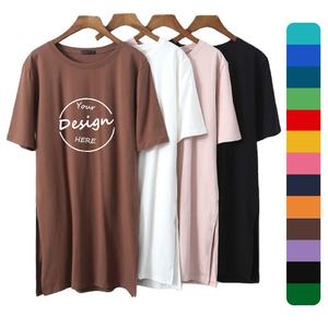 Футболка на плечо женская уличная хлопковая однотонная длинная свободная Женская футболка на заказ - Product Image 1