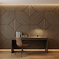 Panneau acoustique modulaire incliné Akupanel 600x600mm à lattes de bois diagonales rythmées pour salon, chambre, boutiques, studios et espaces professionnels