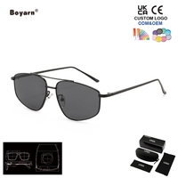 Lunettes de soleil Boyarn Pilot avec logo personnalisé, protection UV400, monture en métal, anti-reflet, monture intégrale, design pour hommes et femmes