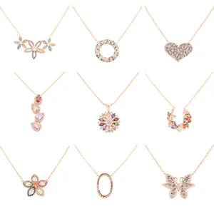 CM YIM Jewelry Fashion gold plated Geometric type color zircon heart shaped butterfly etc women's Chain Necklace