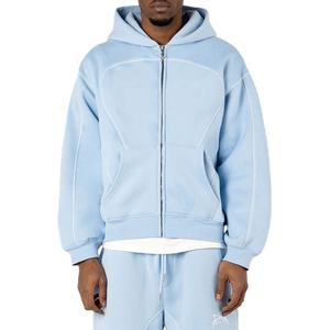 Sweat à capuche brodé streetwear à col rond et fermeture éclair, design ligne baggy, fabrication usine, vente en gros - Product Image 4