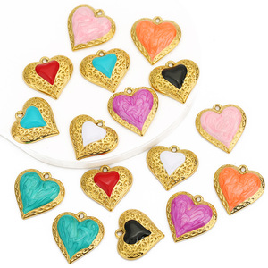 Colgante de Corazón de Acero Inoxidable con Esmalte de Colores, Accesorio de Joyería DIY, Estilo Coreano, Tema de Amor - Product Image 1