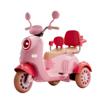 Tricycle électrique à batterie pour enfants, moto à 3 roues, jouet à roulettes avec éclairage et musique, véhicule en plastique pour deux personnes