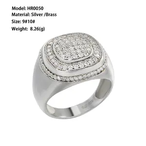 Hip Hop Người Đàn Ông 925 Sterling Silver CZ Cubic Kích Thước 14 Vòng 14K Vàng Mạ Đá Zirconia Kim Cương Nhẫn Cho Nam Giới