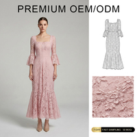 Robe de soirée décontractée élégante pour femme, personnalisable, à manches mi-longues en dentelle, longueur maxi, couleur unie