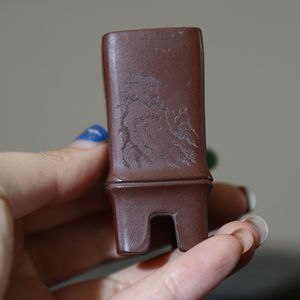 Maceta de bonsái hecha a mano de arcilla morada, maceta pequeña de cerámica tallada con diseño de bambú, maceta pequeña para plantas de interior - Product Image 3