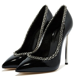 Newest Women Dress High Heels Female 12cm Thin Heel Stiletto <b>Shoes</b> Women Big Size 45 Metal Chain Dress <b>Shoes</b> - Product Image 4