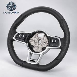 Volante Deportivo Personalizado para Golf MK8 R, Cuero Perforado con Franja Azul, Botón de Encendido/Apagado y Selector de Conducción, Palanca de Cambios - Product Image 1