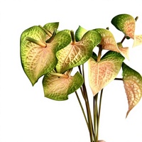 Bunga Anthurium Buatan Bentuk Hati 3D-printed Tekstur Realistis Tangkai Tunggal Hijau Pink Guanyin Lotus Bahan EVA Rustic