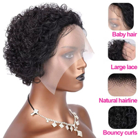 Perruques Pixie Cut en Cheveux Humains Courts Bouclés, Perruques Lace Front en Cheveux Humains pour Femmes, Perruque Bob Ondulée Effet Mouillé, Perruques Lace Transparentes 13x4