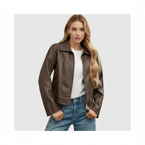 Chaqueta de Motociclista Premium Personalizada para Mujer, de Manga Larga, con Cierre de Cremallera, Transpirable, de Piel de Oveja Tejida, OEM - Product Image 1