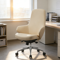 Fauteuil de Direction en Cuir à Dossier Moyen, Pivotant, pour PDG et Dirigeants, avec Pieds Nus en Alliage d'Aluminium Brillant
