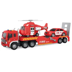 Coche De Juguete Helicóptero Y Camión De Bomberos Juego De Coches De Juguete, 1/16 Remolques Camiones Fricción Vehículos De Juguete Modelo De Coche Juguetes